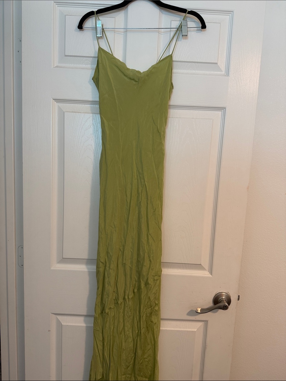 Light Olive Green Slip Maxi Dress with Spaghetti Straps
